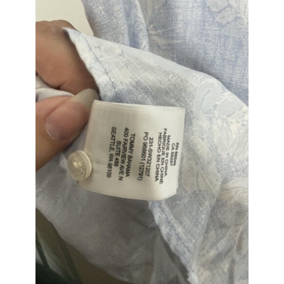 Tommy Bahama Shirt Womens Medium Blue Legacy Leaves Linen Camp Button Up - Picture 7 of 10